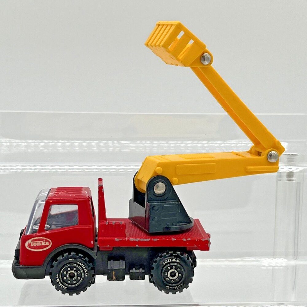 Vintage Red Tonka Truck w/ Yellow Picker Boom Bucket - Toy Car 1970s‎